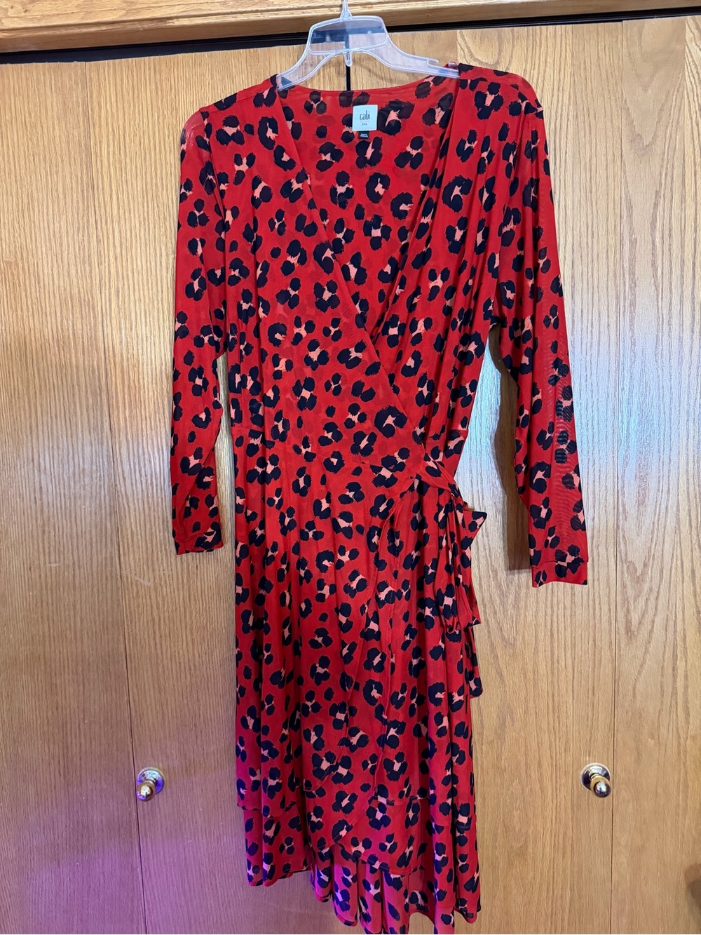Cabi Red Leopard Print Wrap Dress